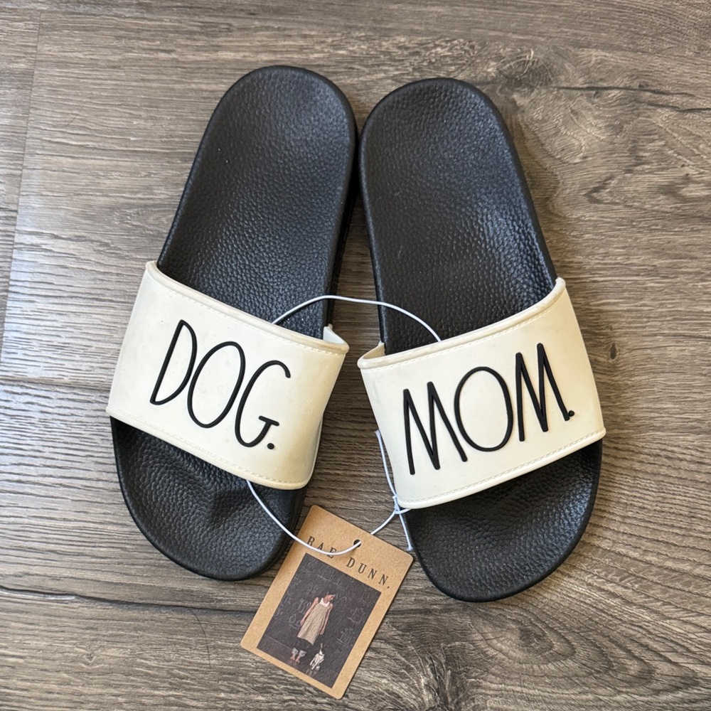 Rae Dunn Black and Cream Dog Mom Slides